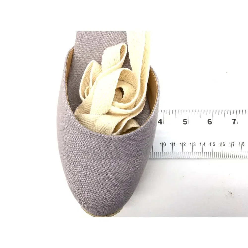 Soludos Tall Wedge Espadrille Women's 9.5 Gray Linen Ankle Tie Jute Heel